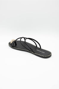 Top Moda Mick Toe Loop Slides for Women in Black