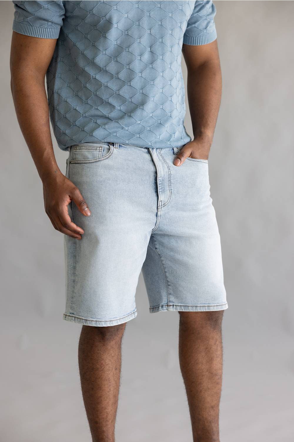 Truth + Triumph 10” Light Wash Denim Shorts for Men
