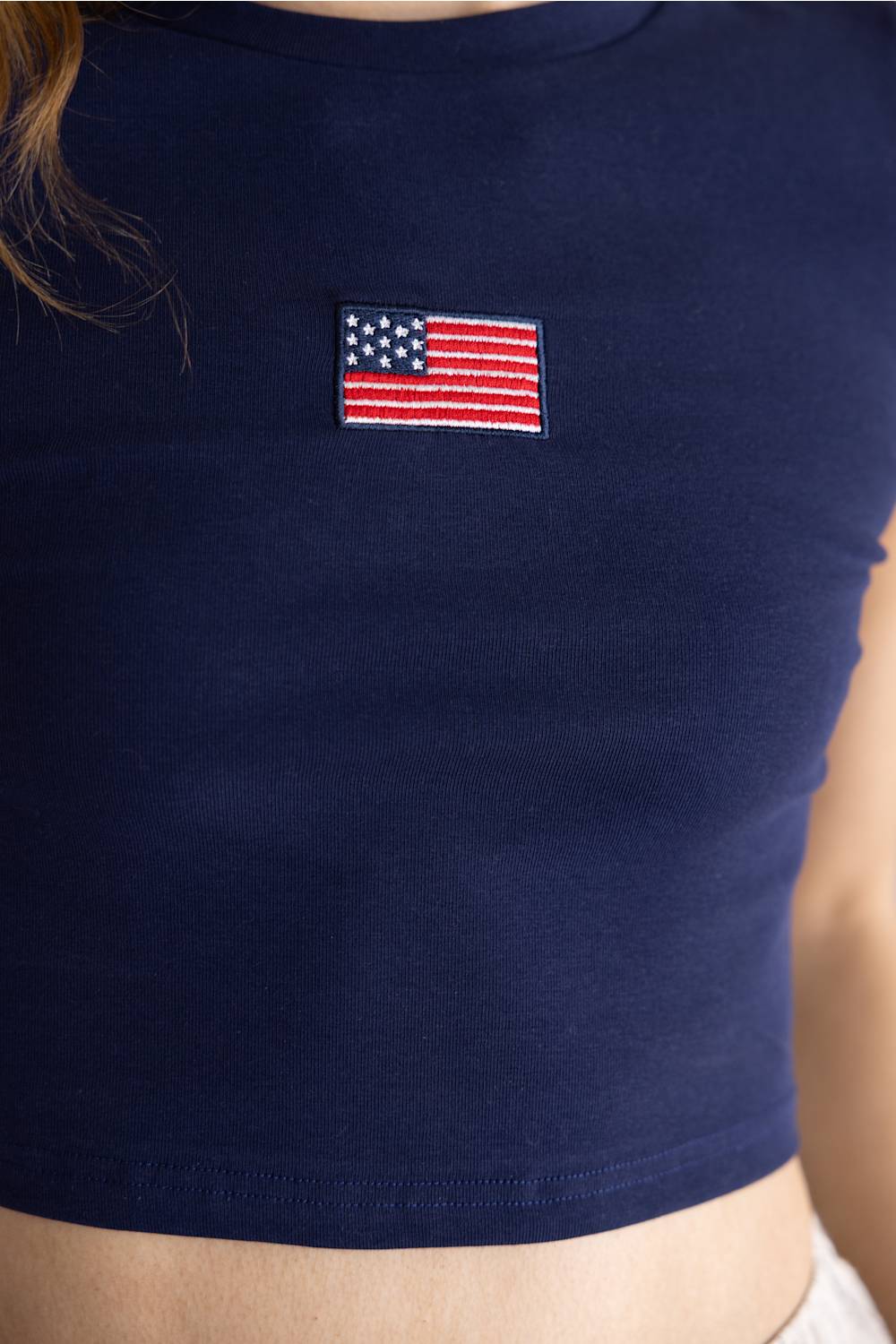 USA Flag Crop Top for Women in Navy
