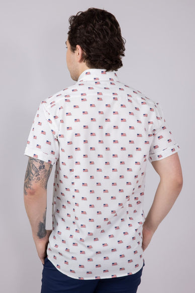 USA Flag Pattern Button Down Shirt for Men in Grey/White