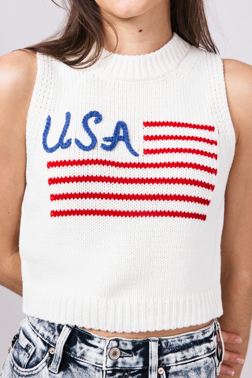 USA Knit Tank Top for Women in White
