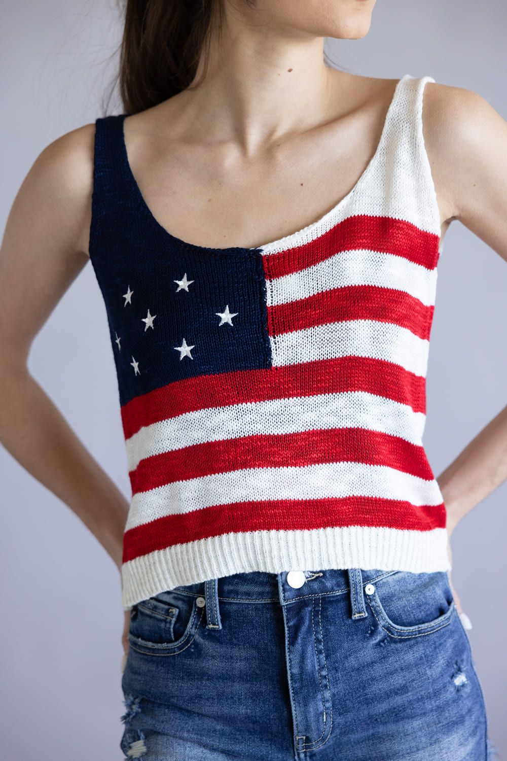 Simply Southern USA Scoop Neck Tank Top for Women in Red/White
