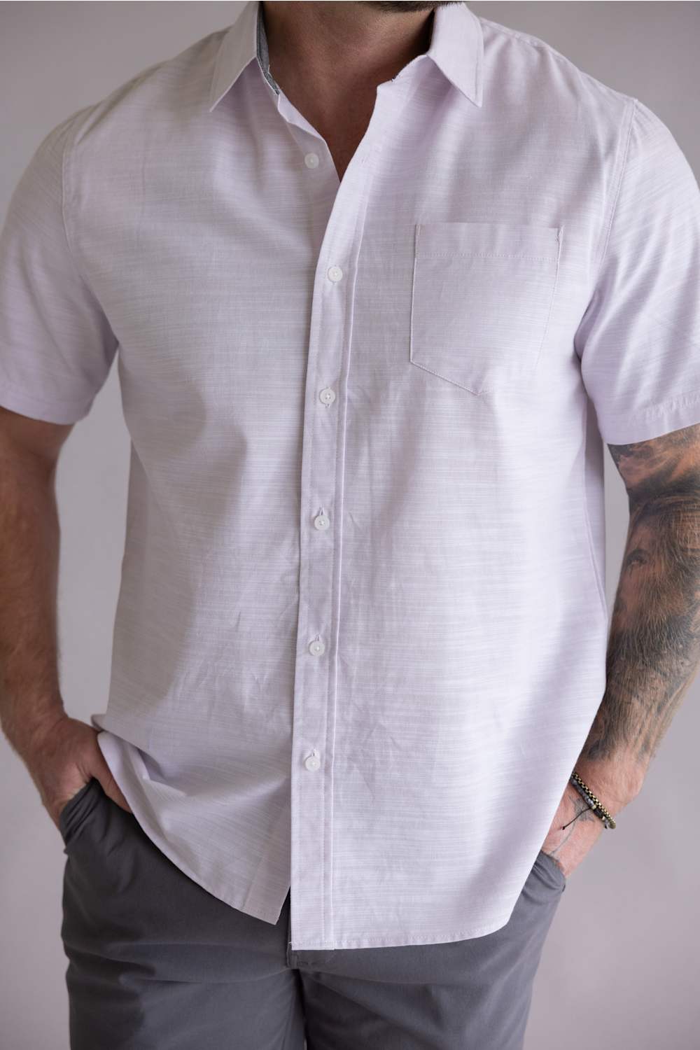 Union Lennox slub cotton button up shirt thistle