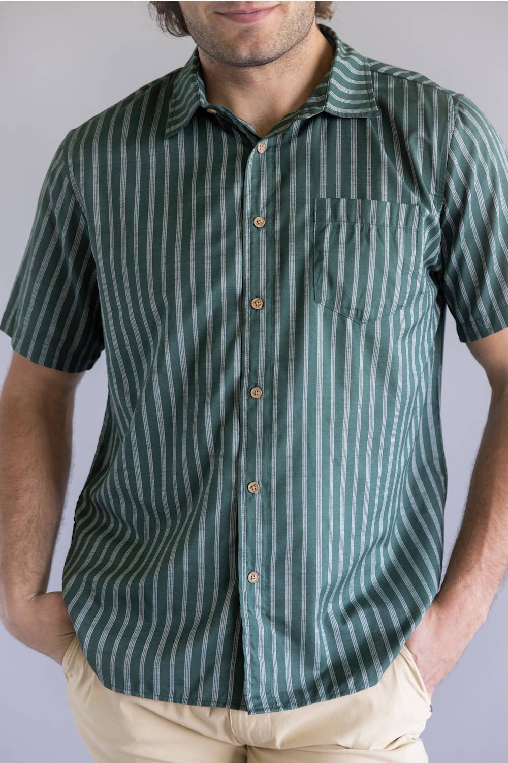 Union Venice Printed Rayon Button Up Shirt for Men in Eucalyptus
