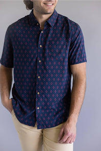 Union Venice Printed Rayon Button Up Shirt for Men in Nocturine