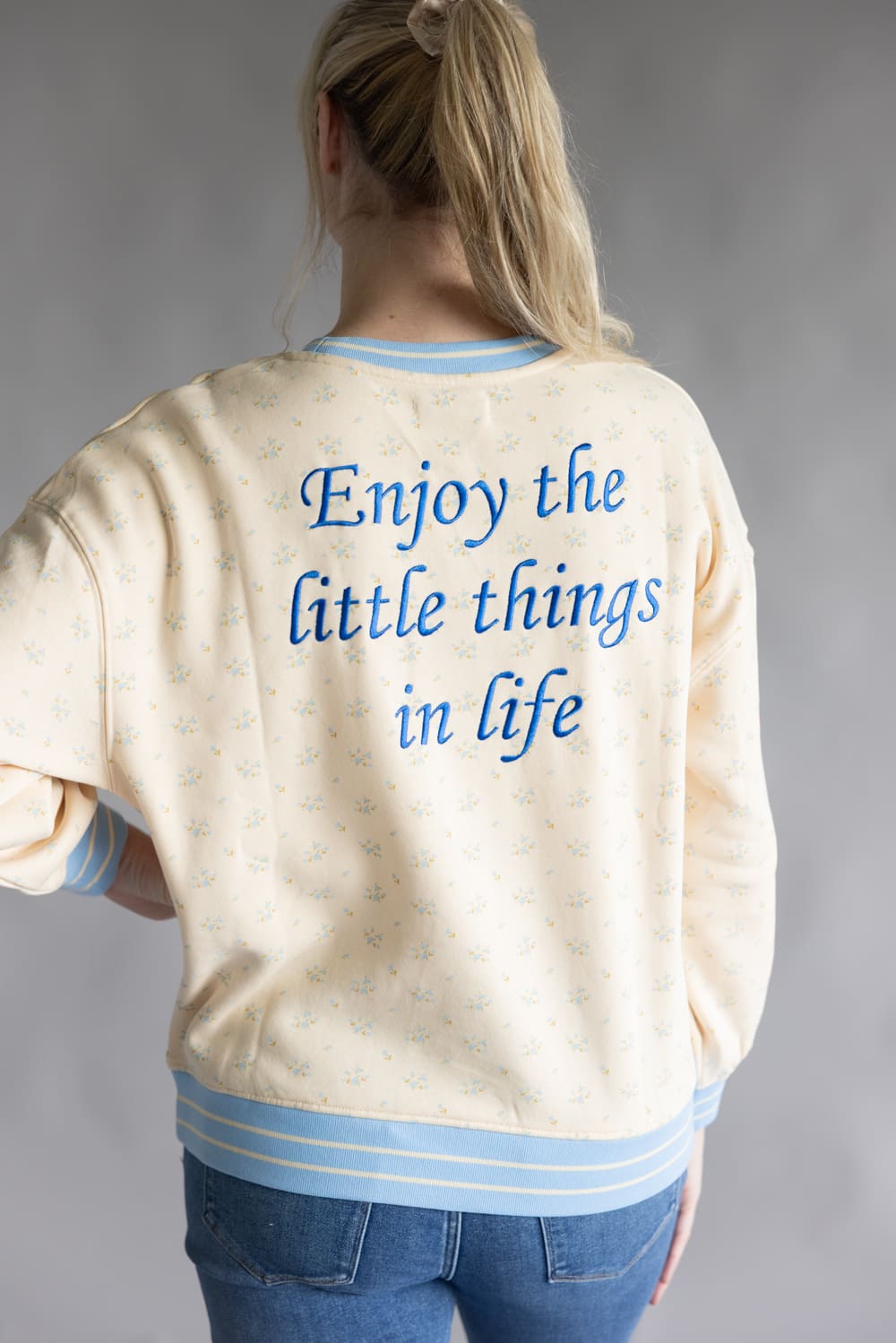 Simply Southern Bow Varsity Crew Sweatshirt for Women in Cream