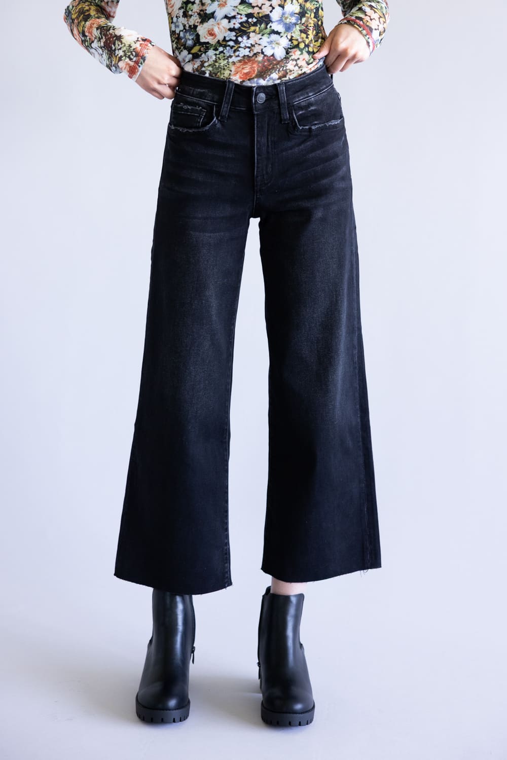 Vervet Super Soft High Rise Wide Crop Black Jeans for Women