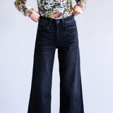 Vervet Super Soft High Rise Wide Crop Black Jeans for Women