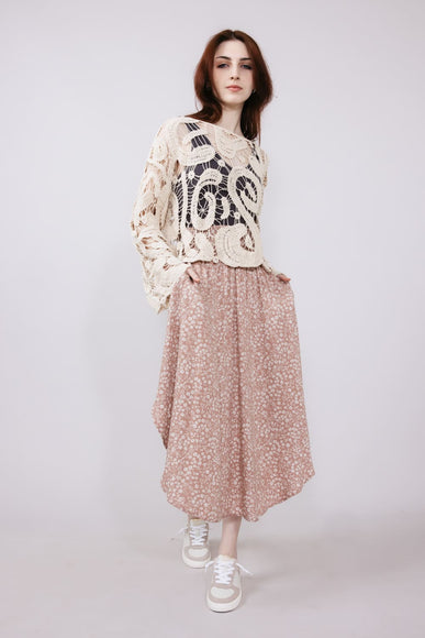 Floral Midi Skirt for Women in Pink
