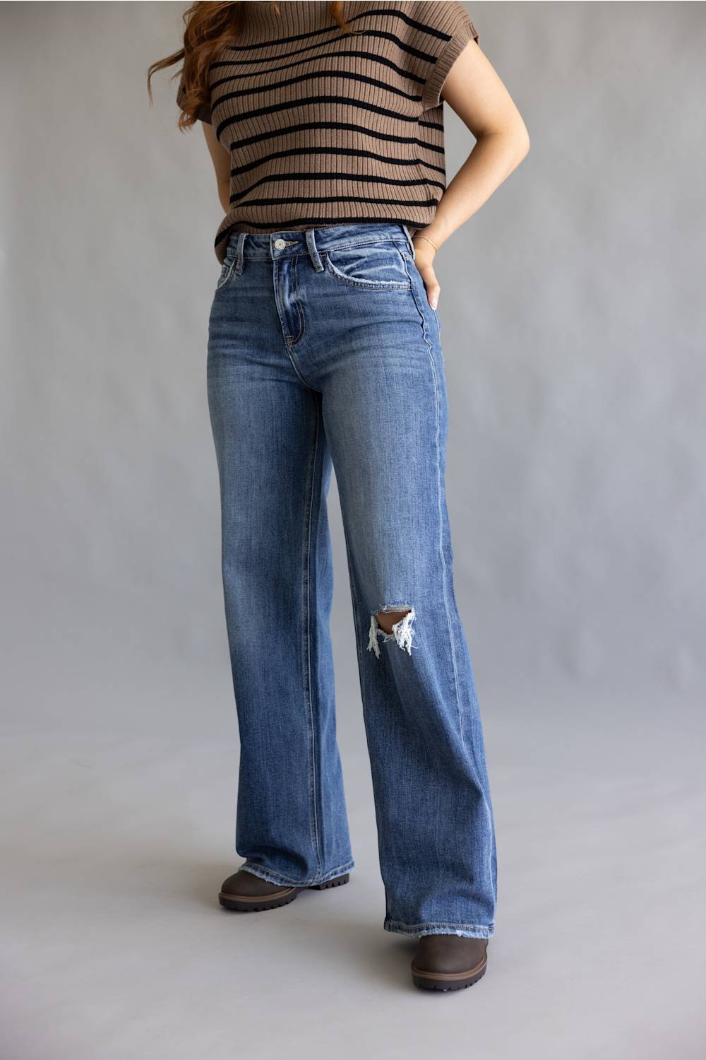 Vervet High Rise Distressed Wide Leg Jeans for Women