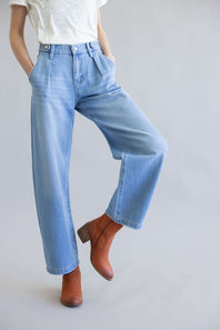 Vervet High Rise Pleated Barrel Jeans for Women