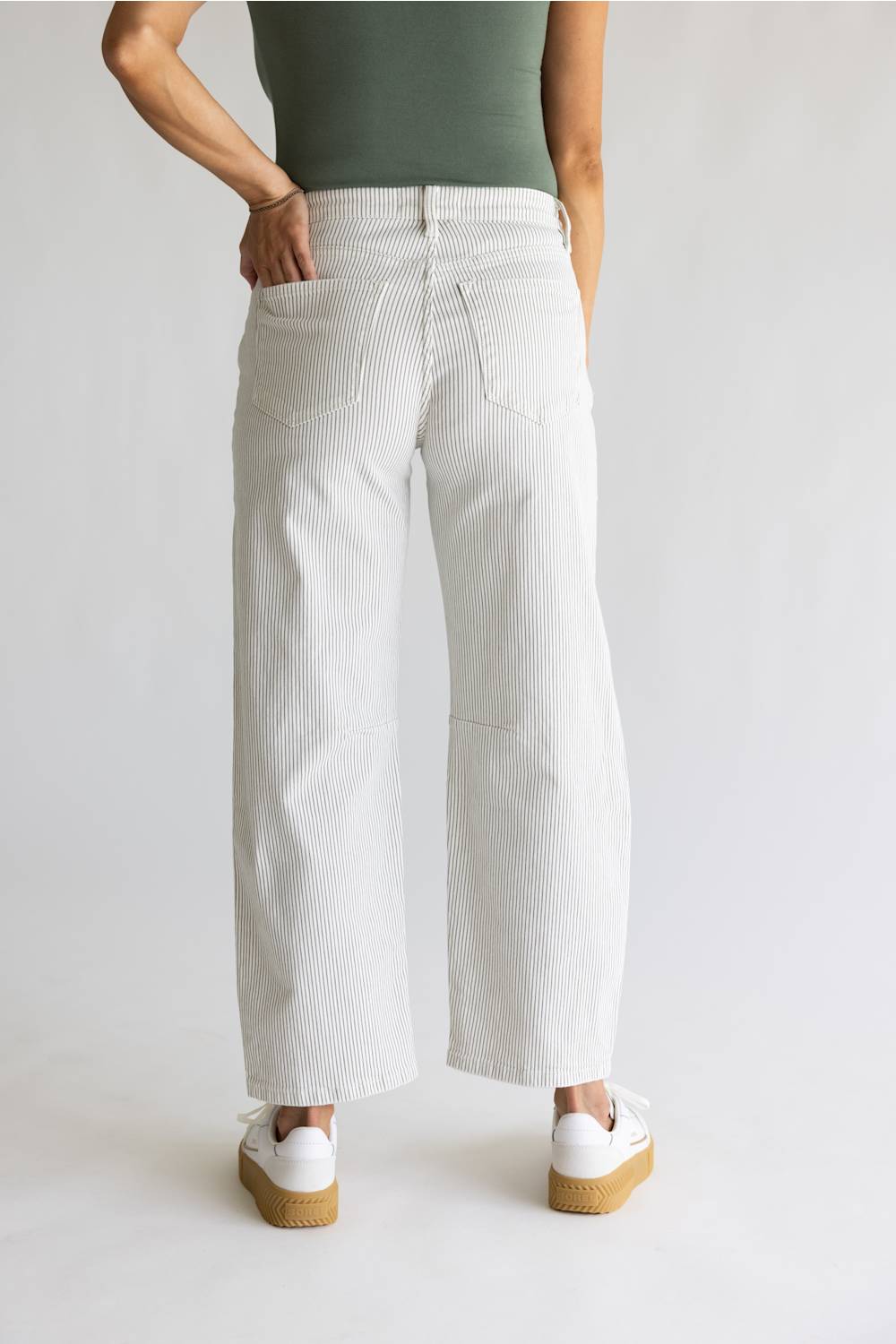 Vervet High Rise Striped Barrel Leg Jeans for Women in Tan