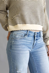 Vervet Low Rise Distressed Wide Flare Jeans for Women | T7473