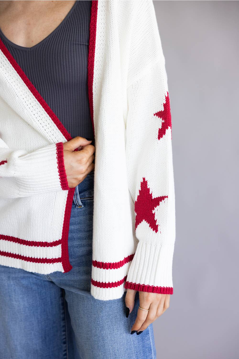 Vintage Havana American Flag Knit Cardigan for Women in White