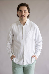 Vintage Summer Linen Button Up Shirt for Men in White