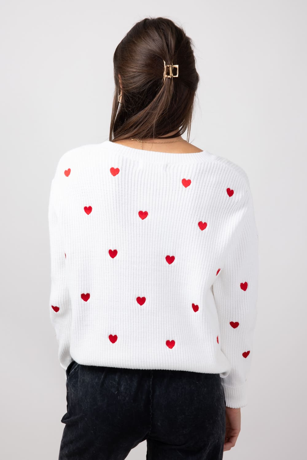 Miracle Heart Sweater for Women in Ivory/Red