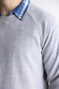 Weatherproof Ribbed Raglan Sweater for Men in Heather Grey