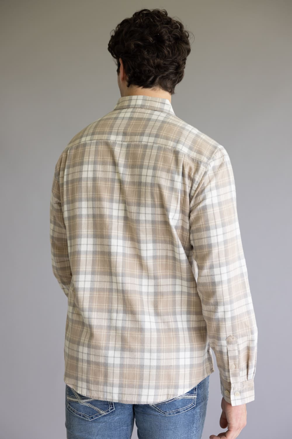 Weatherproof Vintage Brushed Flannel Shirt for Men in Beige