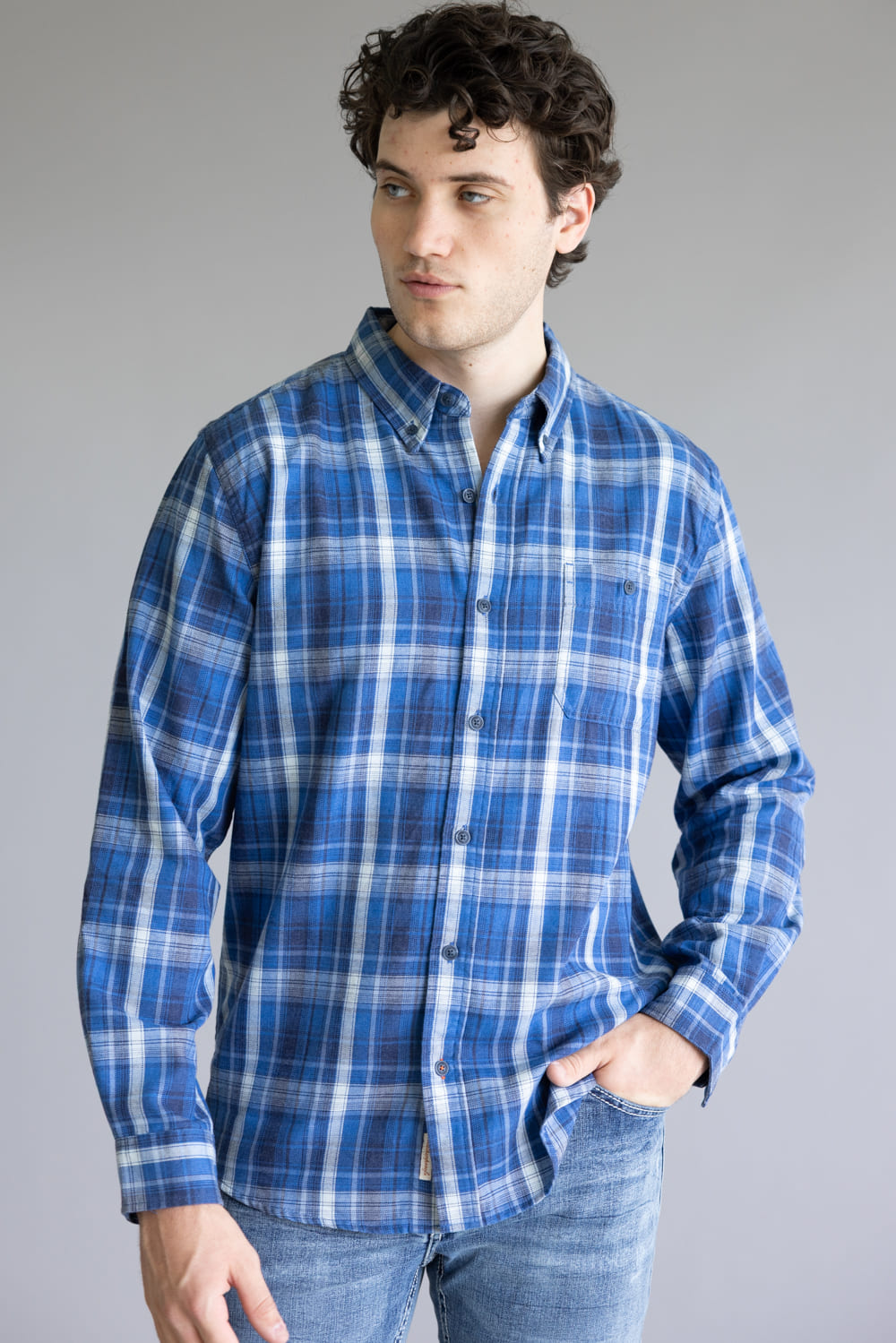 Weatherproof Vintage Burnout Flannel Shirt for Men in Strong Blue