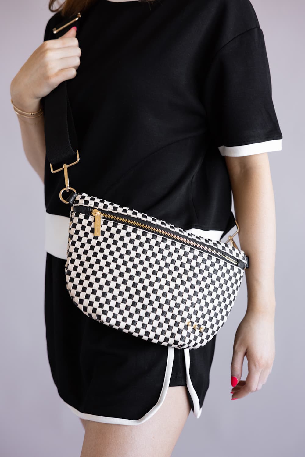 Weave Checked Bag for Women in Black