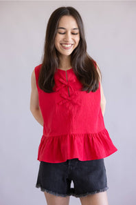 Wishlist Bow Sleeveless Peplum Top for Women in Red 