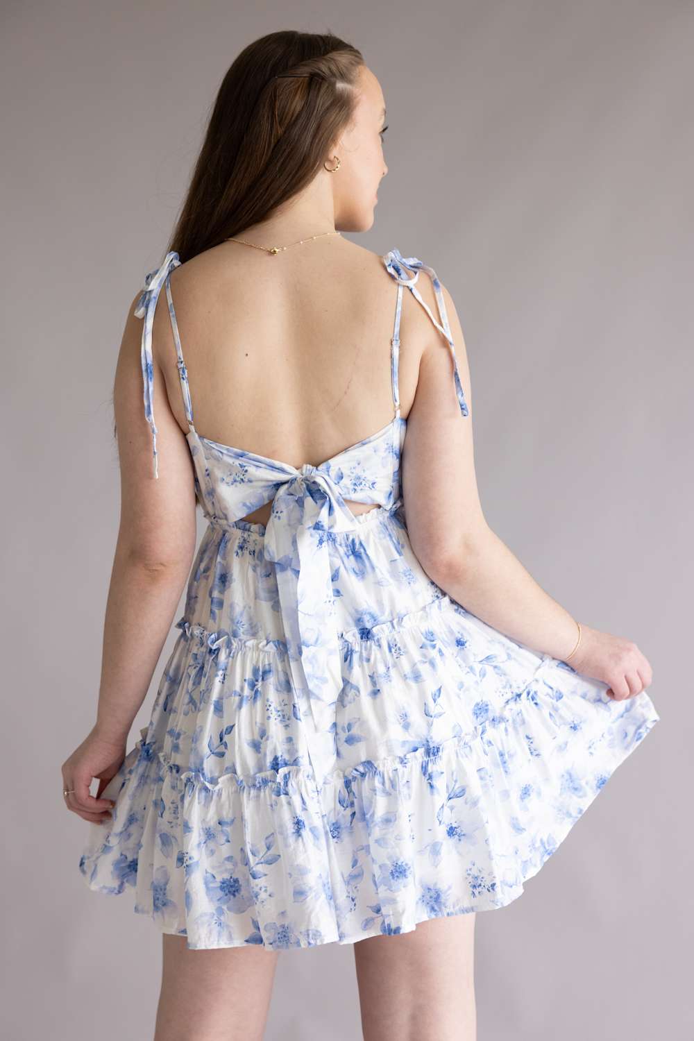 Blu Pepper Tiered Floral Dress for Women in Blue | CR2459-BLUE
