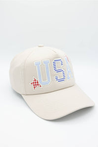 USA Striped Trucker Hat for Women in Beige
