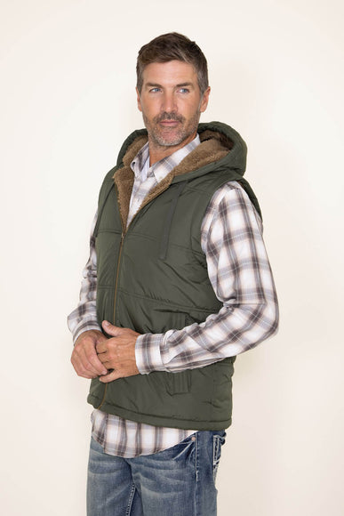 Weatherproof Sherpa Lined Puffer Vest for Men in Deep Olive