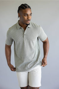 Weatherproof Vintage Diamond Jacquard Polo Shirt for Men in Olive