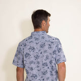 Weatherproof Vintage Linen Shirt for Men in Blue Floral