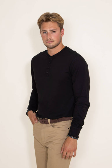 Weatherproof Vintage Long Sleeve Jersey Henley Shirt for Men in Black
