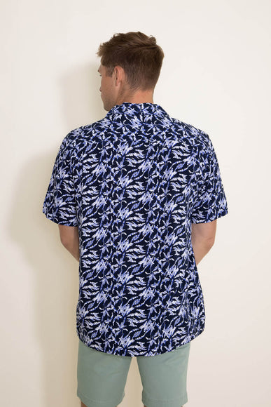 Weatherproof Vintage Rayon Tropical Palm Button-Down Shirt for Men in Blue