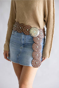 Western Concho Belt for Women in Brown