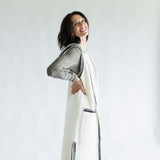 Whip Stitch Long Hooded Cardigan for Women in Ivory