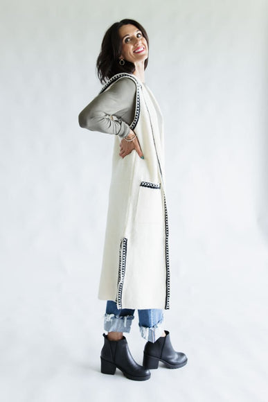 Whip Stitch Long Hooded Cardigan for Women in Ivory