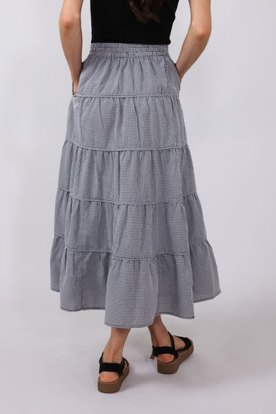 Wishlist Gingham Tiered Midi Skirt for Women in Black & White