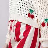 Wishlist Stripe Cotton Shorts for Women in Red/Natural | WL25-10122-REDNATURAL