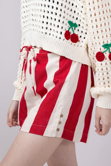Wishlist Stripe Cotton Shorts for Women in Red/Natural | WL25-10122-REDNATURAL