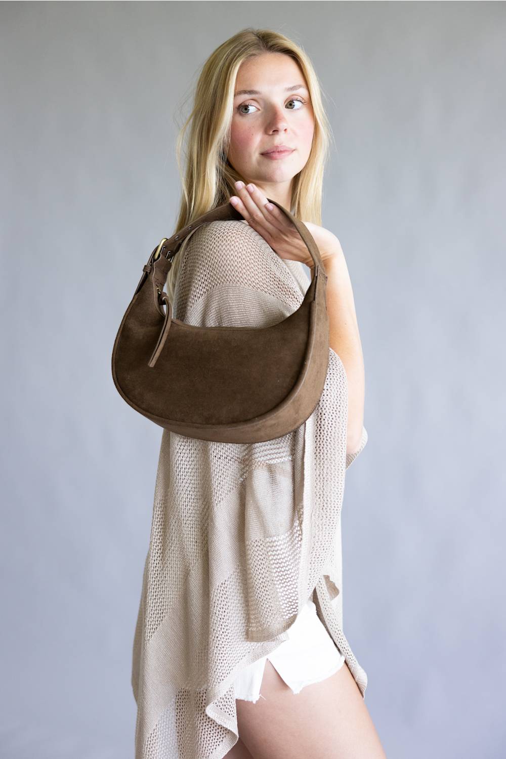 JOIA Crescent Buckle Shoulder Bag for Women in Coffee | JY-0590-CF