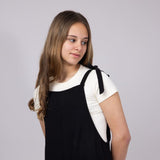 Youth Linen Tie Shoulder Romper for Girls in Black