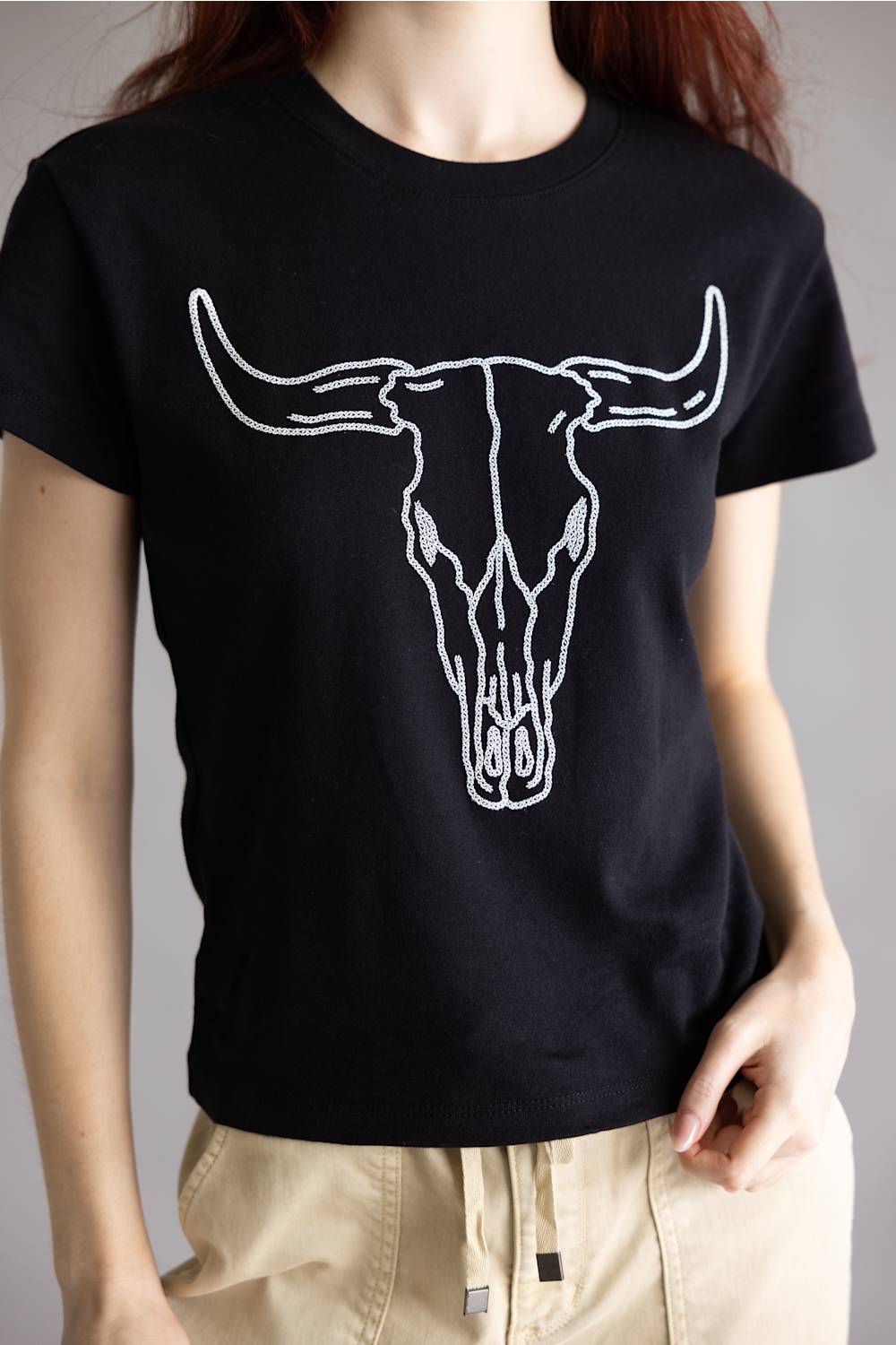 Zutter Puff Longhorn Crop Tee for Women in Black