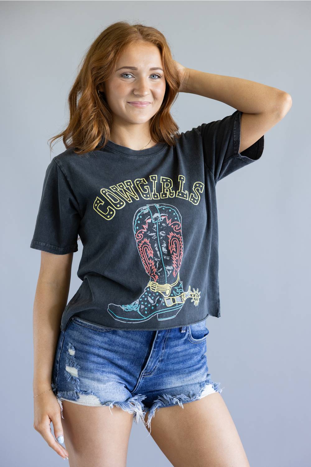 Zutter Puff Print Cowgirls Crop Tee for Women in Black