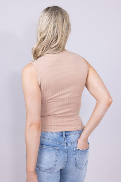 Ribbed Knit Twist Front Tank Top for Women in Mocha