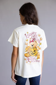 Simply Southern Youth Leaves Are Falling Autumn Is Calling T-Shirt for Girls in Linen