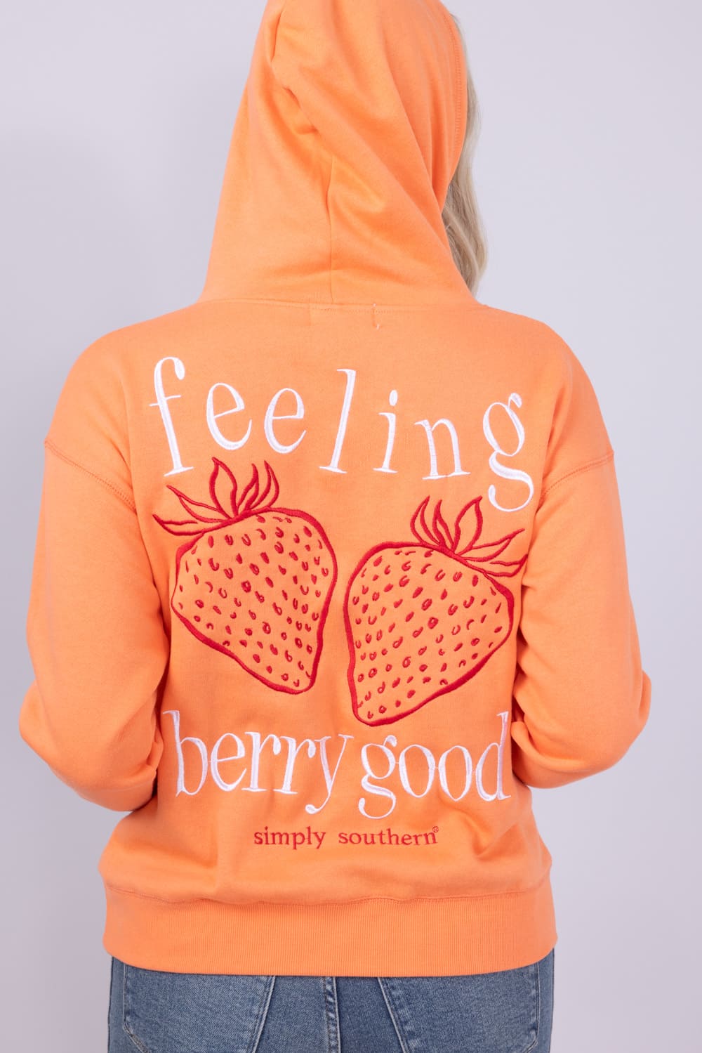 Simply Southern Embroidered Berry Good Hoodie for Women in Orange