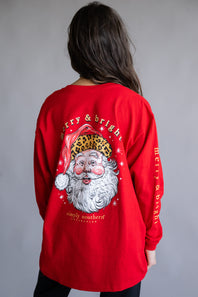 Simply Southern Youth Leopard Hat Santa Long Sleeve T-Shirt for Girls in Red