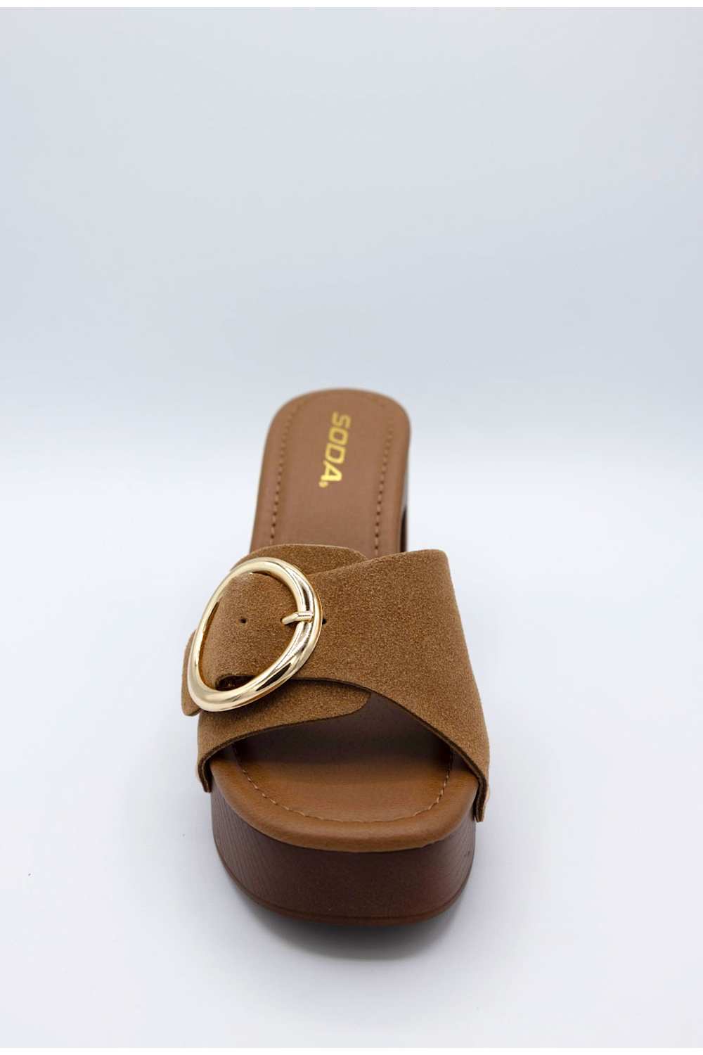 Soda Citrus Platform Block Heels for Women in Tan