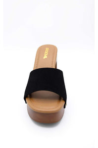 Soda Lemon Platform Block Heels for Women in Black