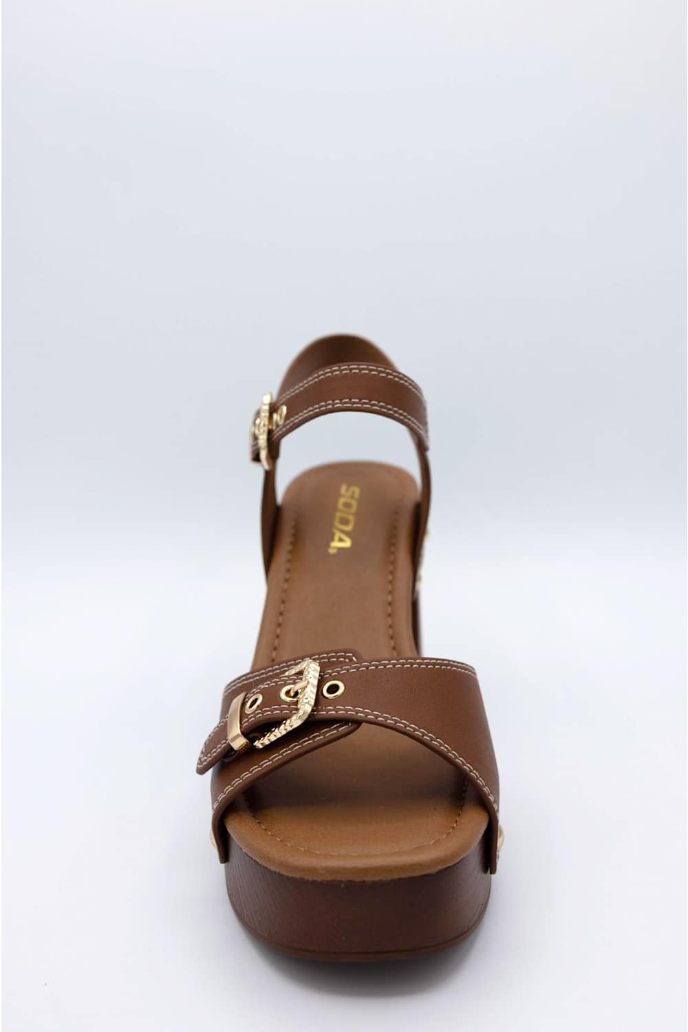 Soda Yuzu Platform Block Heels for Women in Brown 