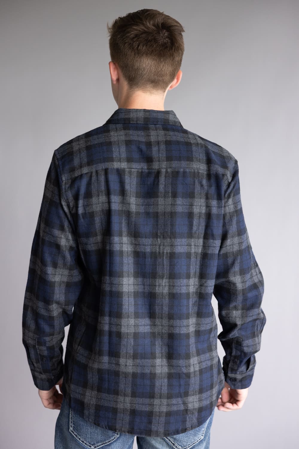 Plaid Flannel Shirt for Men in Navy Grey